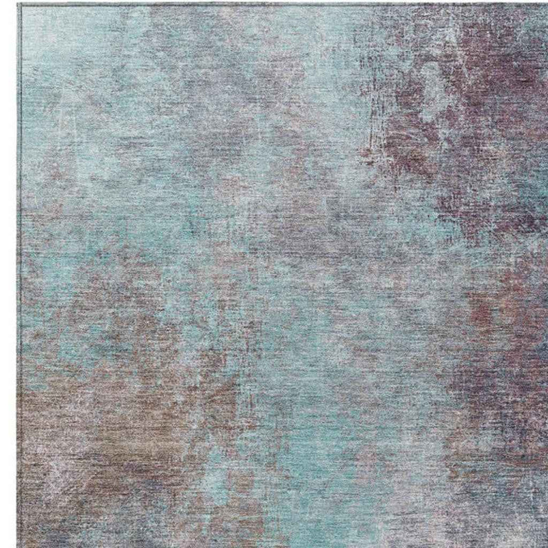 9' X 12' Teal Blue And Blush Abstract Washable Indoor Outdoor Area Rug