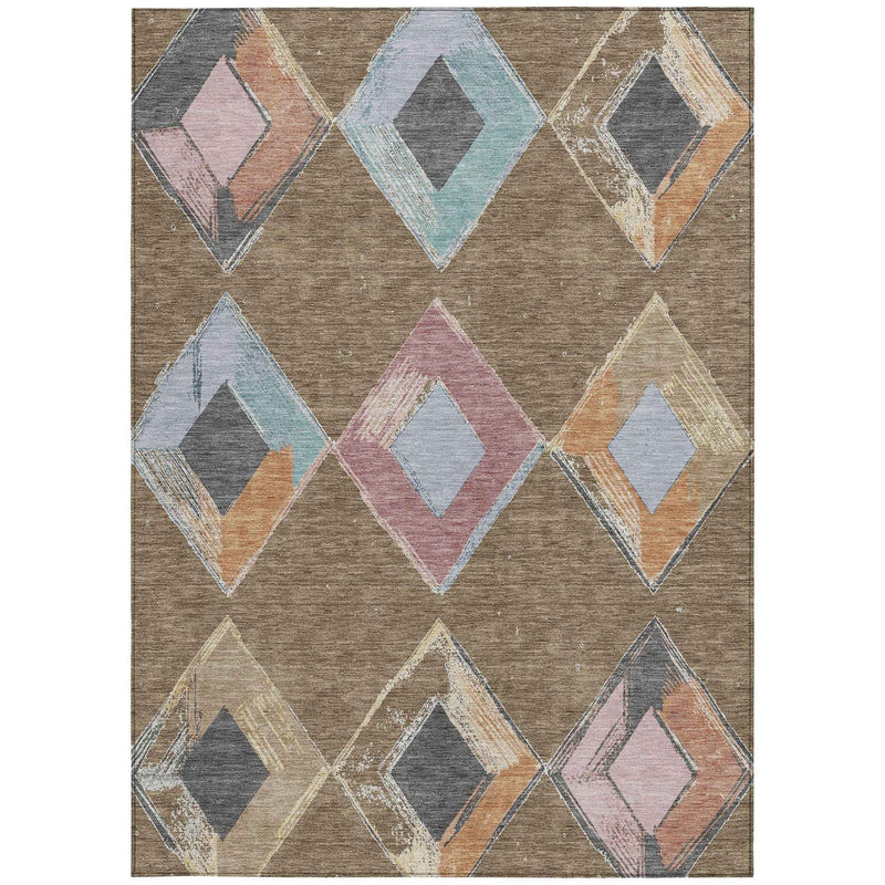 9' X 12' Brown Mauve And Charcoal Geometric Washable Indoor Outdoor Area Rug