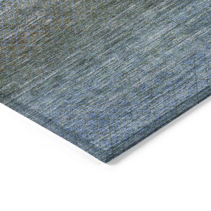 9' X 12' Blue And Taupe Geometric Washable Indoor Outdoor Area Rug