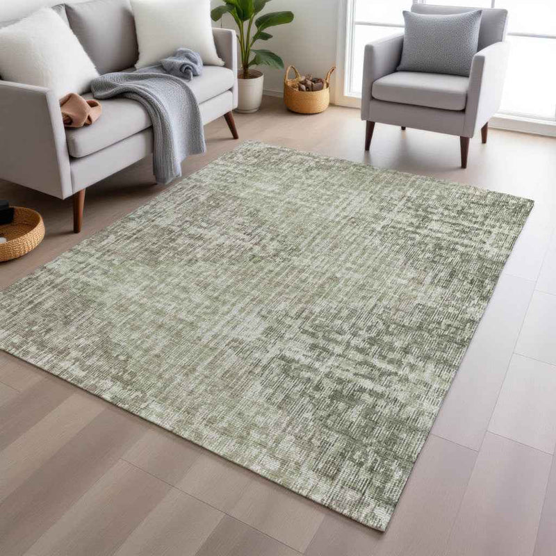 8' X 10' Fern Green And Ivory Geometric Washable Indoor Outdoor Area Rug