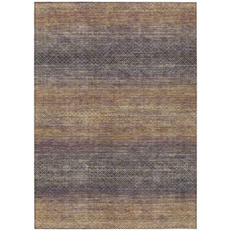 9' X 12' Eggplant And Brown Geometric Washable Indoor Outdoor Area Rug