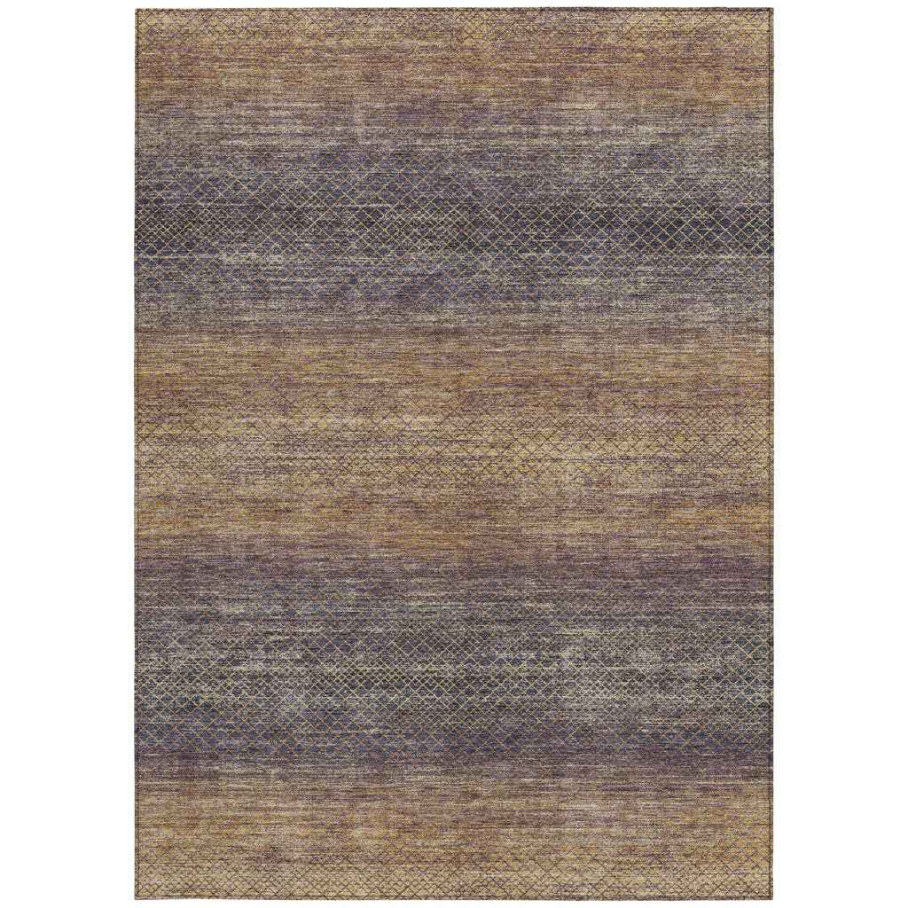 9' X 12' Eggplant And Brown Geometric Washable Indoor Outdoor Area Rug