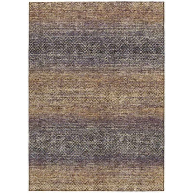 9' X 12' Eggplant And Brown Geometric Washable Indoor Outdoor Area Rug