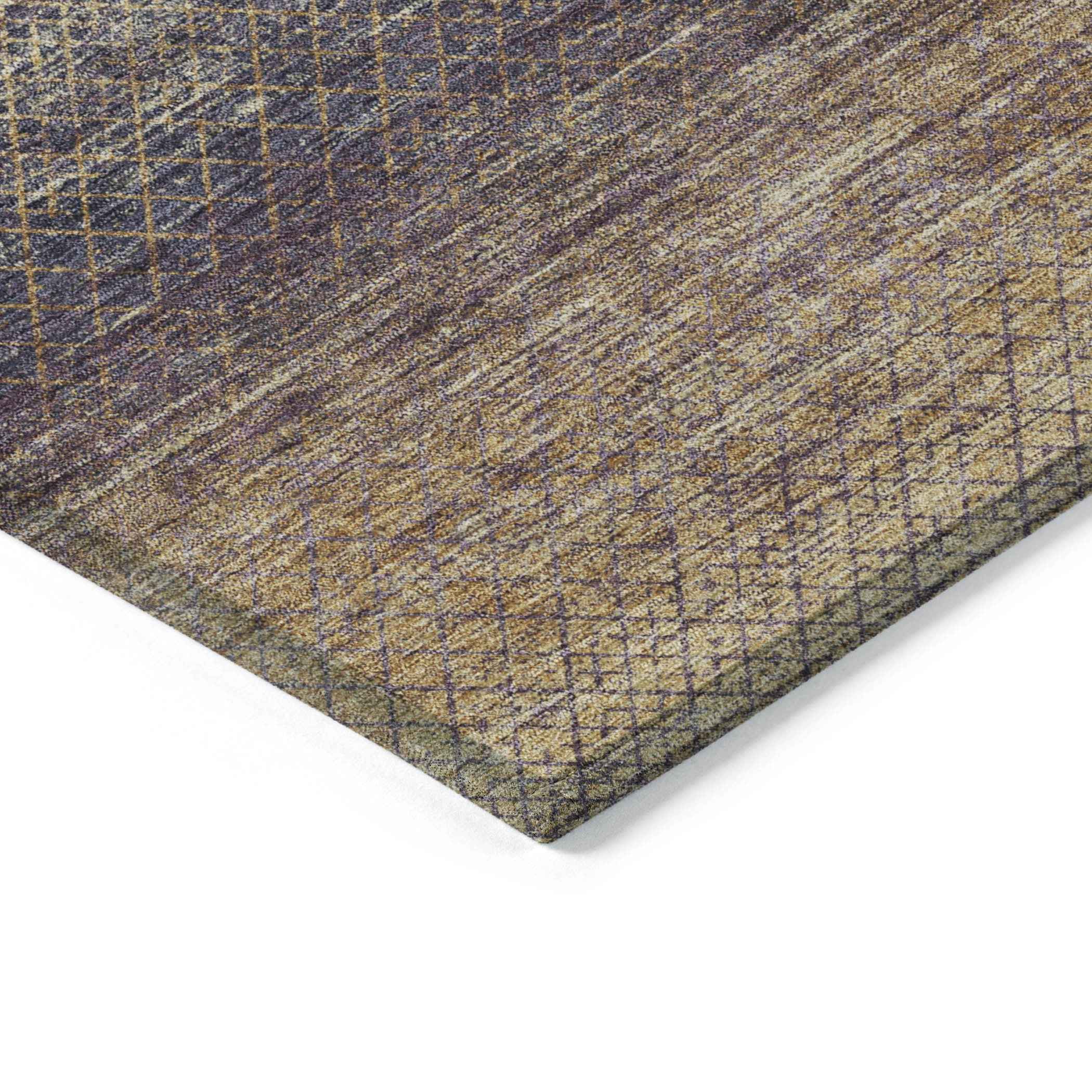 9' X 12' Eggplant And Brown Geometric Washable Indoor Outdoor Area Rug