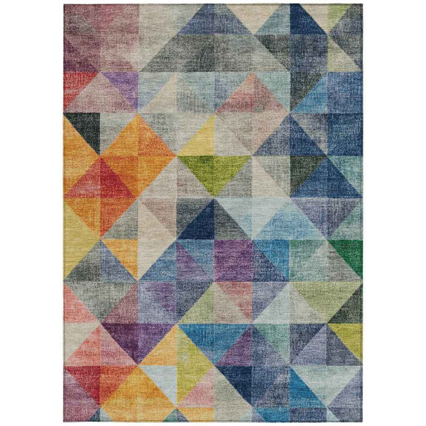 5' X 8' Beige Navy Blue And Orange Geometric Washable Indoor Outdoor Area Rug