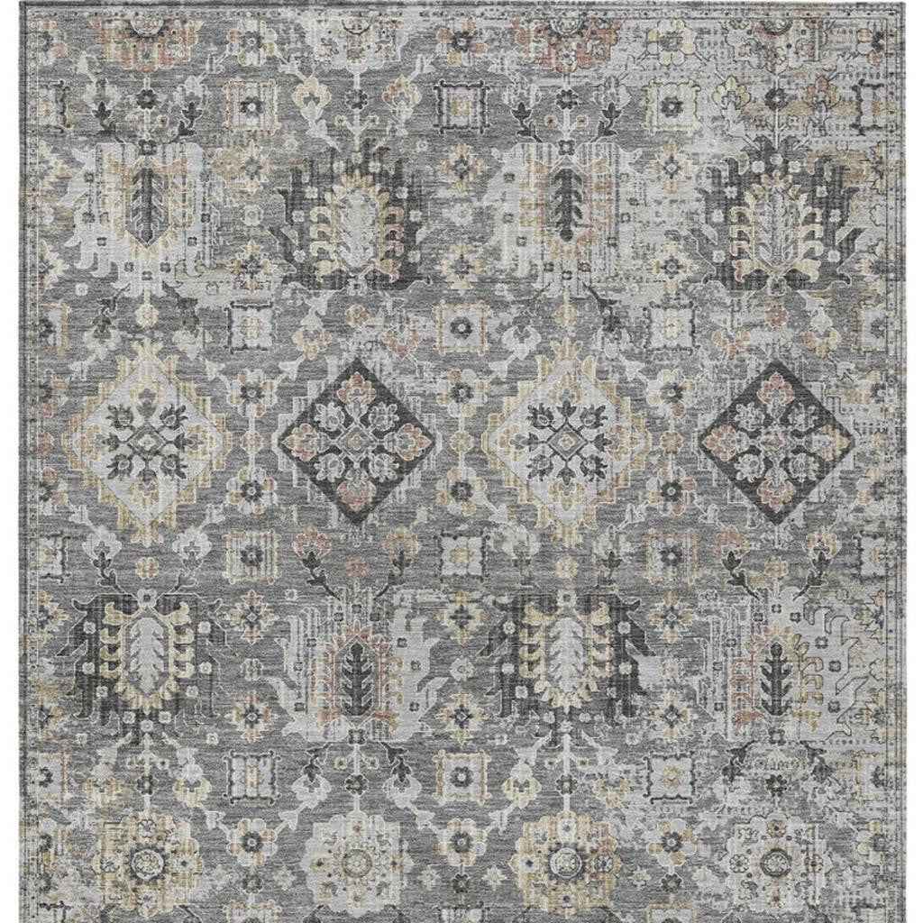 8' X 10' Gray And Copper Floral Medallion Washable Indoor Outdoor Area Rug
