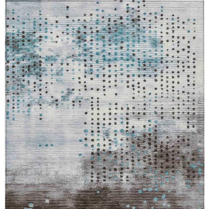 3' X 5' Teal Blue And Brown Geometric Washable Indoor Outdoor Area Rug