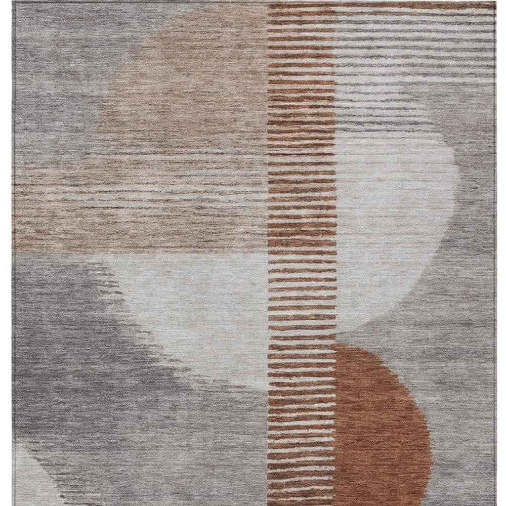 5' X 8' Taupe And Rust Geometric Washable Indoor Outdoor Area Rug