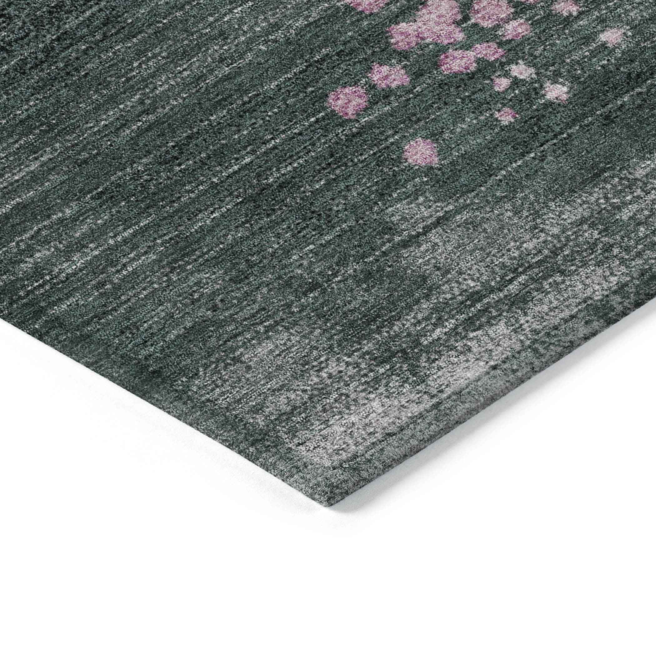 8' Blush And Emerald Round Geometric Washable Indoor Outdoor Area Rug