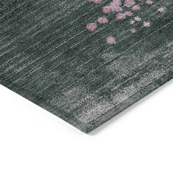 8' Blush And Emerald Round Geometric Washable Indoor Outdoor Area Rug