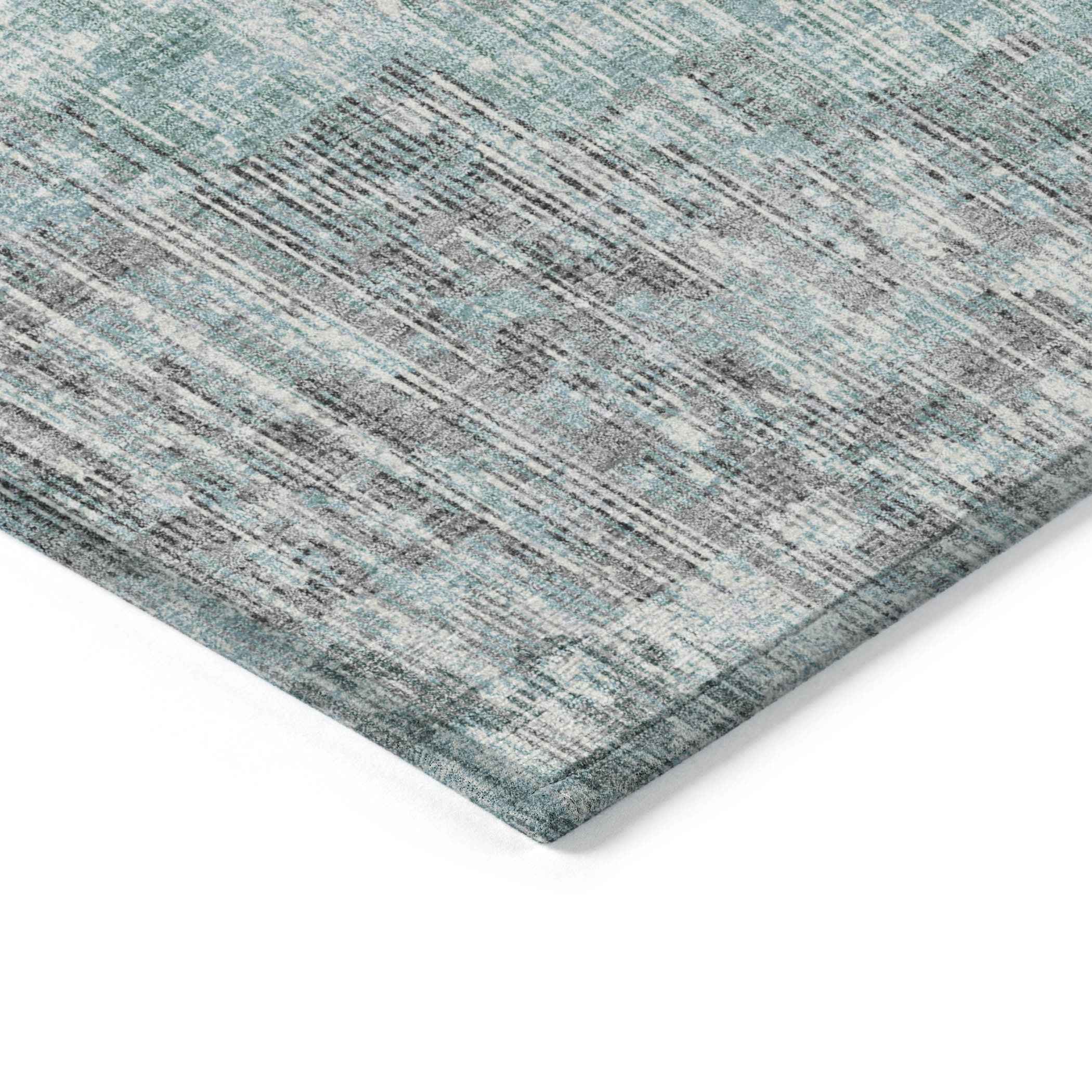 10' X 14' Teal Blue And Ivory Geometric Washable Indoor Outdoor Area Rug