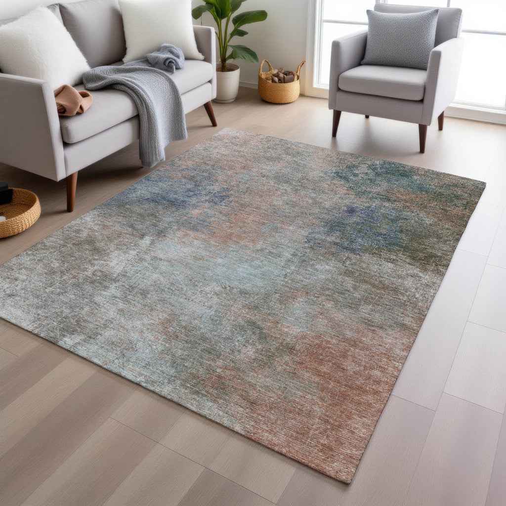 3' X 5' Copper And Navy Blue Abstract Washable Indoor Outdoor Area Rug