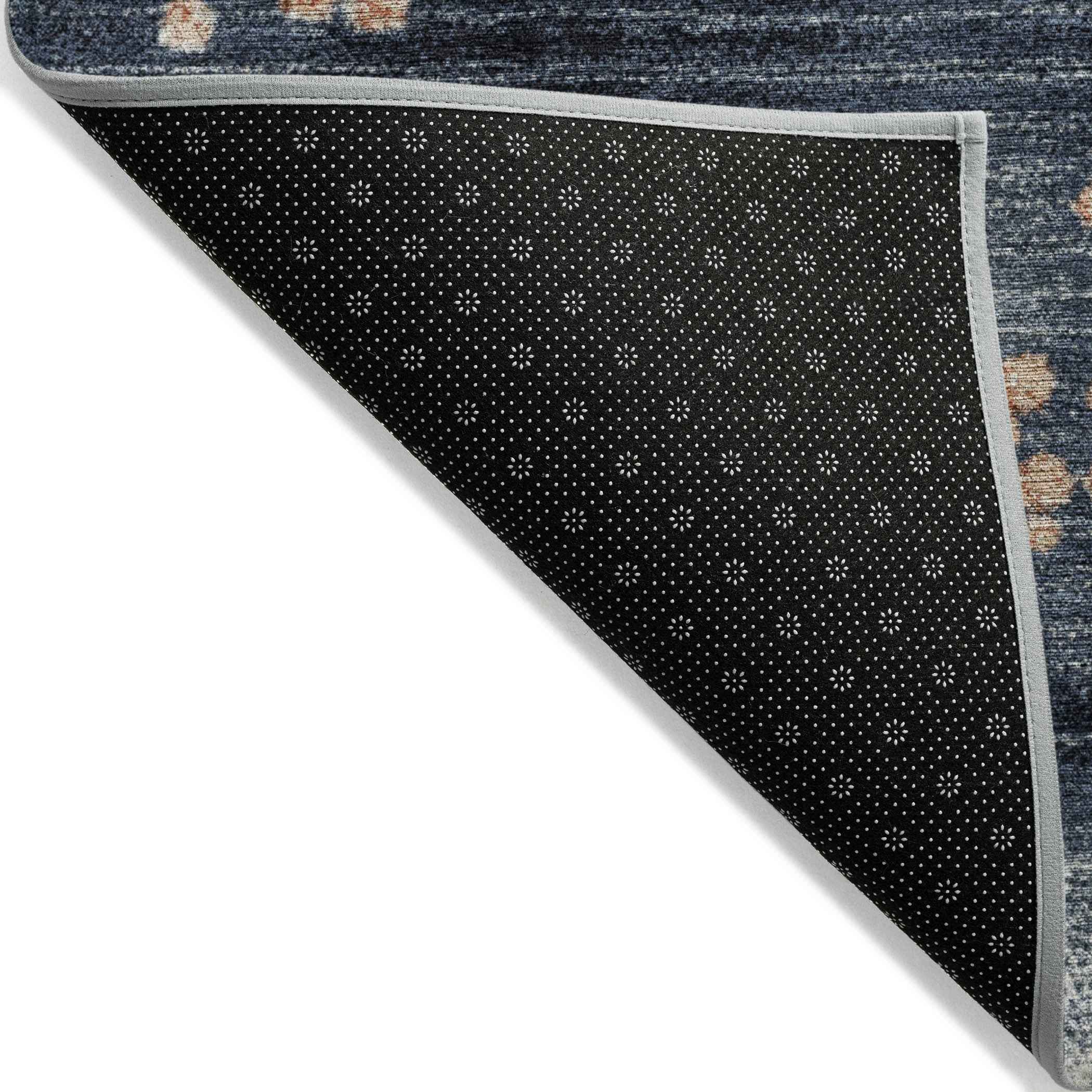 8' X 10' Linen And Navy Blue Geometric Washable Indoor Outdoor Area Rug