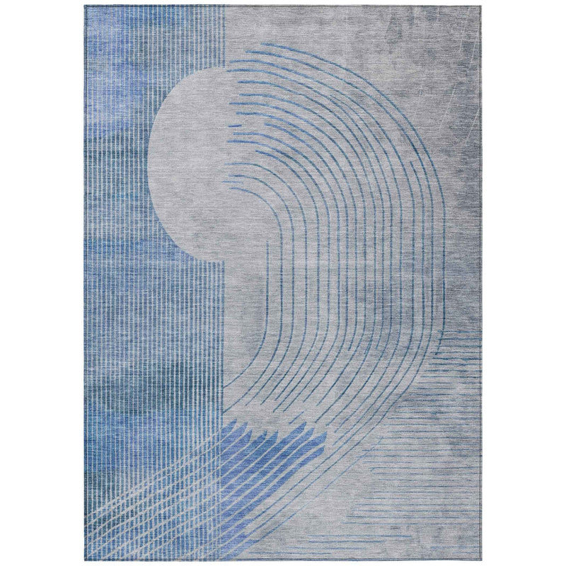 5' X 8' Blue And Gray Geometric Washable Indoor Outdoor Area Rug