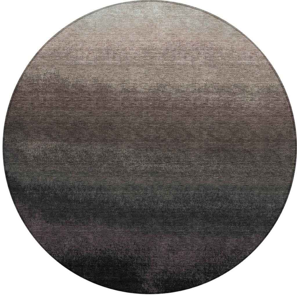 8' Black And Silver Round Ombre Washable Indoor Outdoor Area Rug