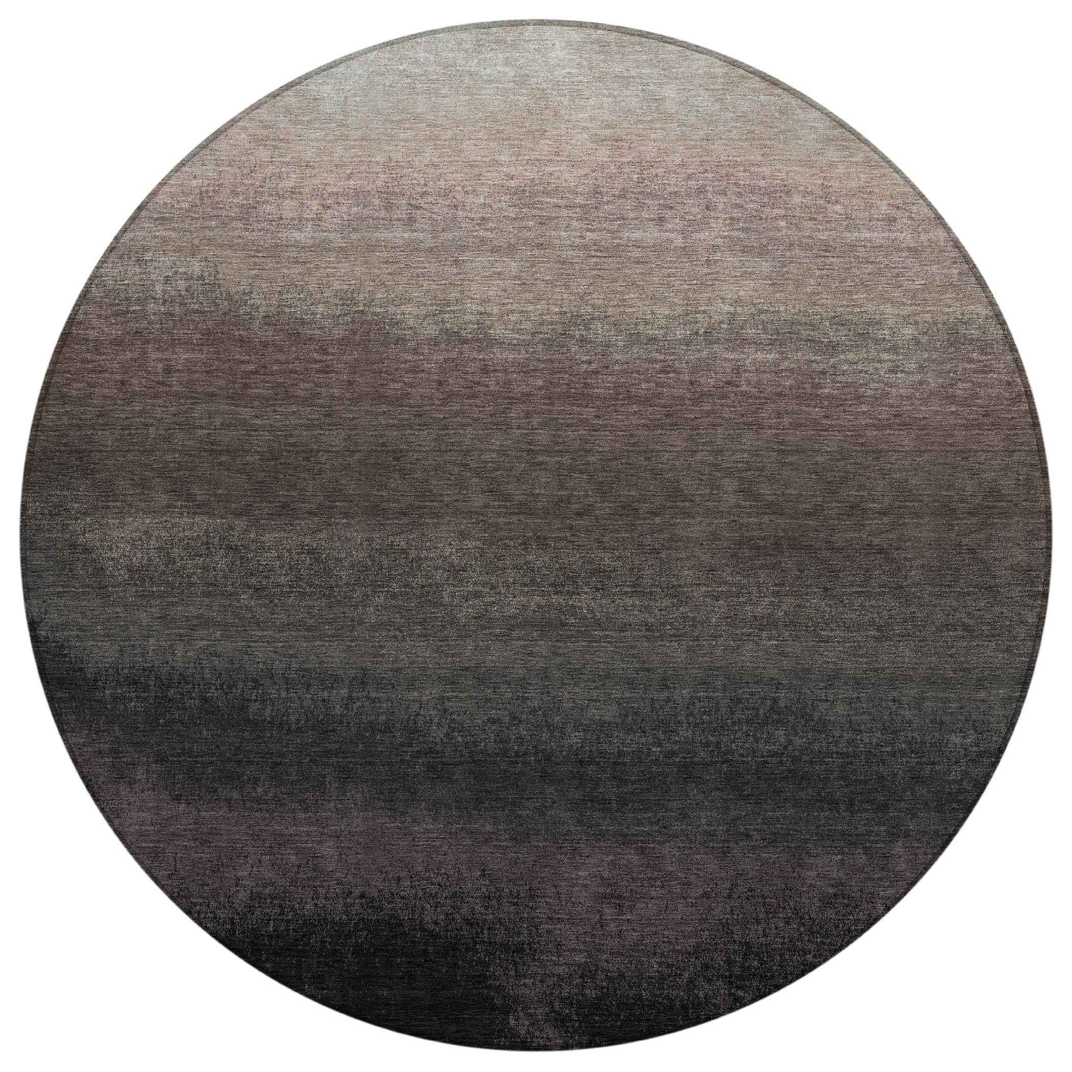 8' Black And Silver Round Ombre Washable Indoor Outdoor Area Rug