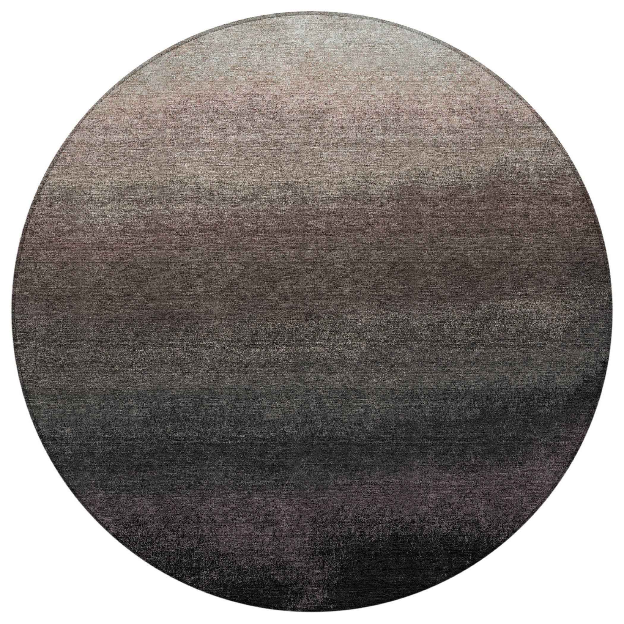 8' Black And Silver Round Ombre Washable Indoor Outdoor Area Rug