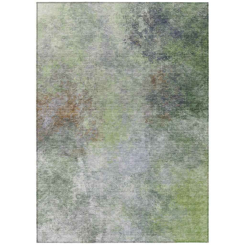9' X 12' Fern Green And Copper Abstract Washable Indoor Outdoor Area Rug