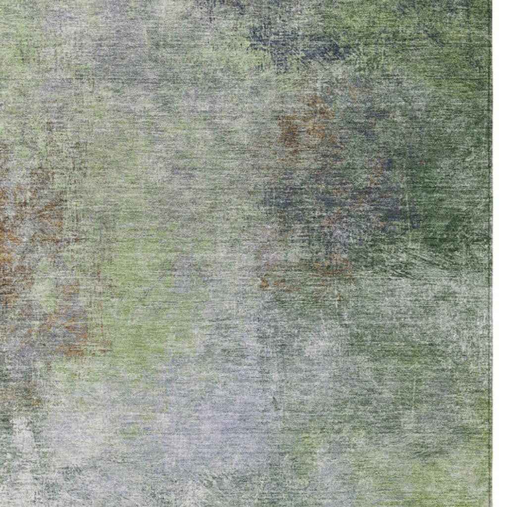 9' X 12' Fern Green And Copper Abstract Washable Indoor Outdoor Area Rug