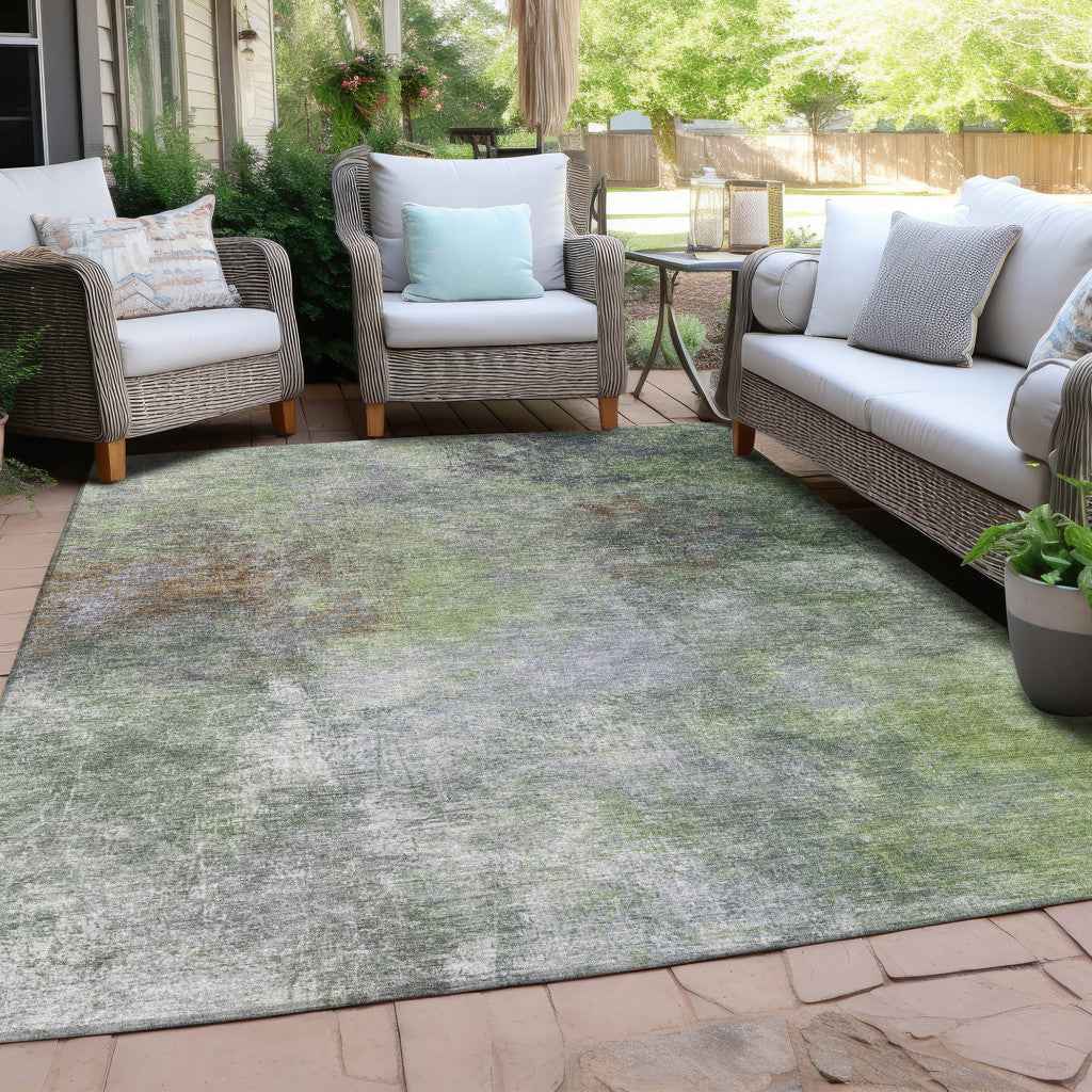 9' X 12' Fern Green And Copper Abstract Washable Indoor Outdoor Area Rug