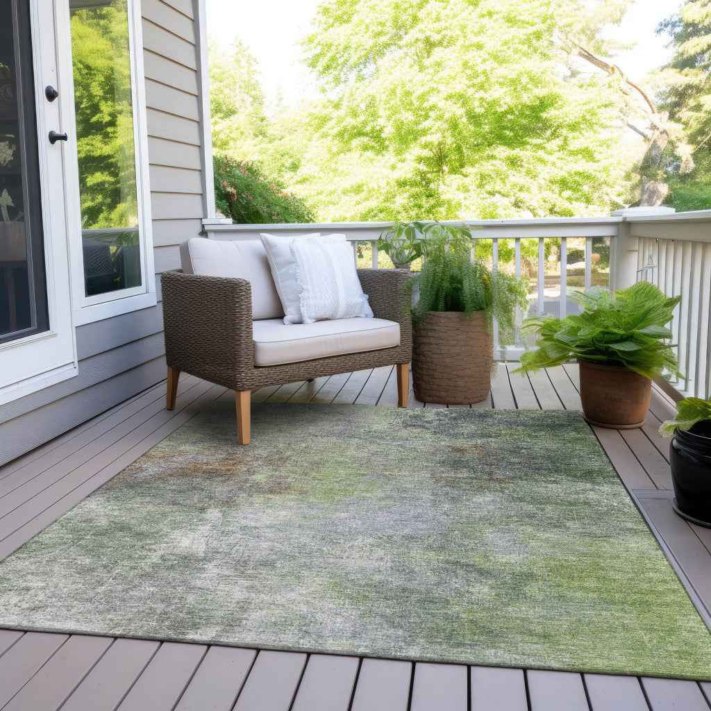 9' X 12' Fern Green And Copper Abstract Washable Indoor Outdoor Area Rug