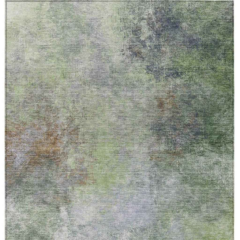 9' X 12' Fern Green And Copper Abstract Washable Indoor Outdoor Area Rug