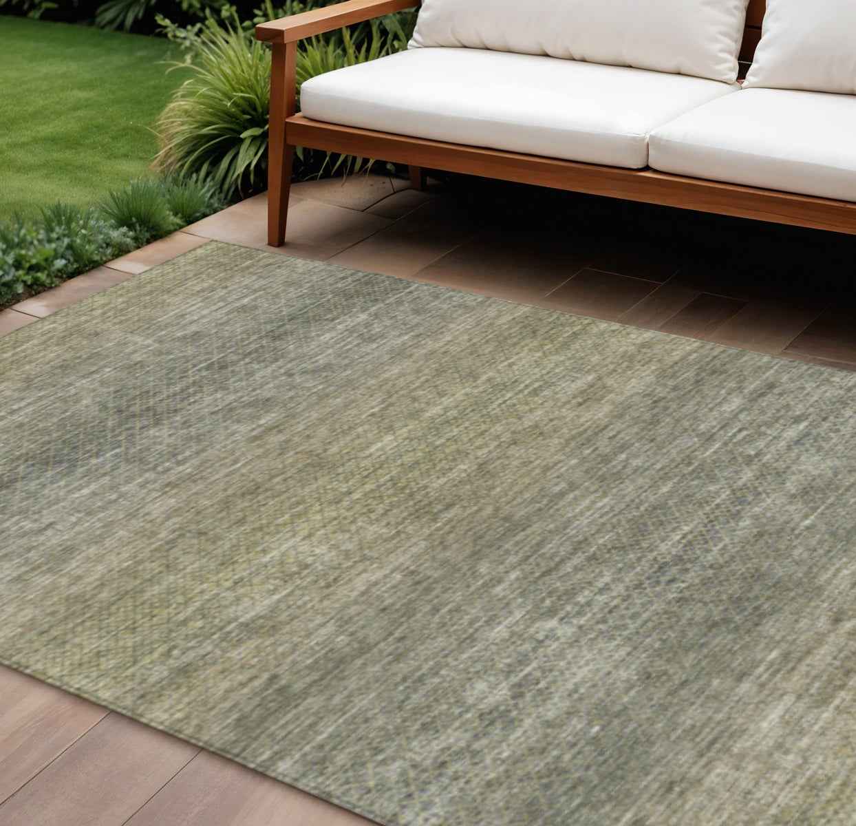 10' X 14' Fern Green And Gray Geometric Washable Indoor Outdoor Area Rug