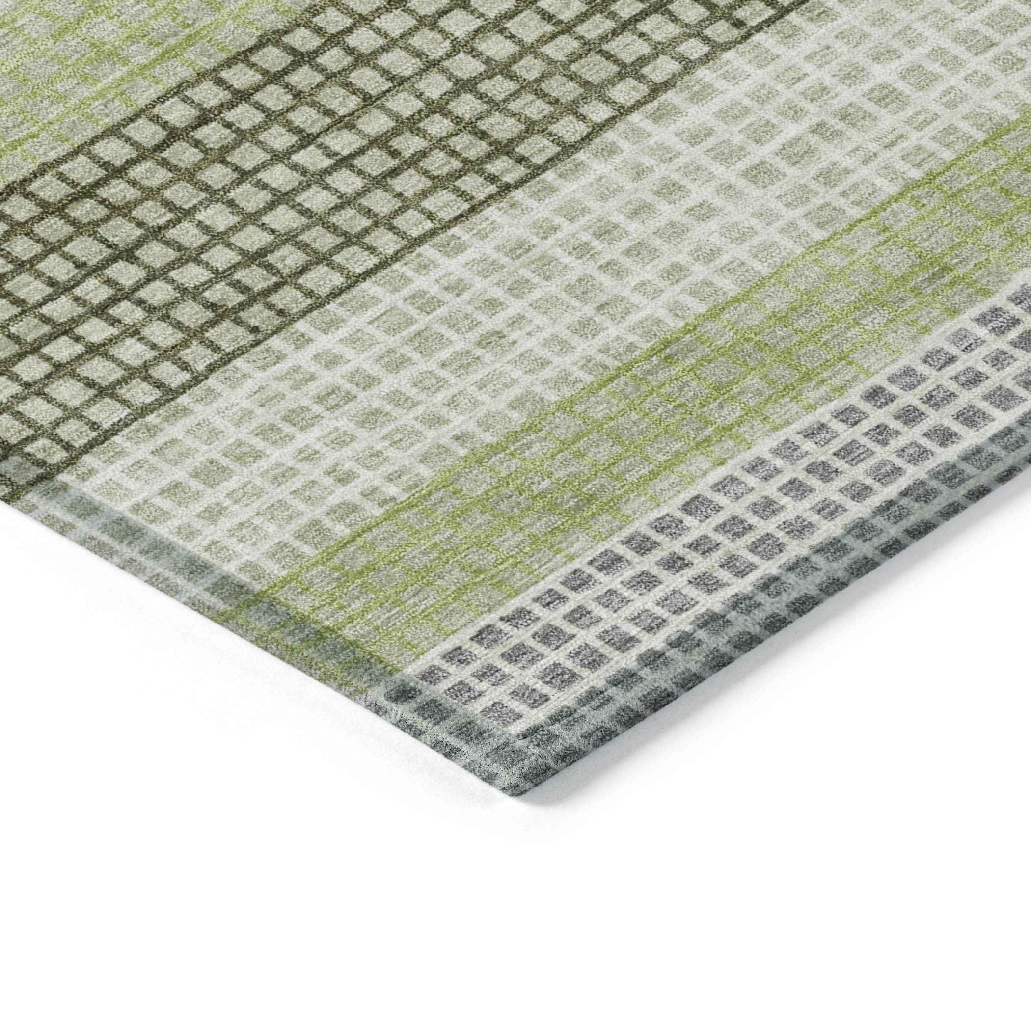 9' X 12' Artichoke Green And Ivory Striped Washable Indoor Outdoor Area Rug