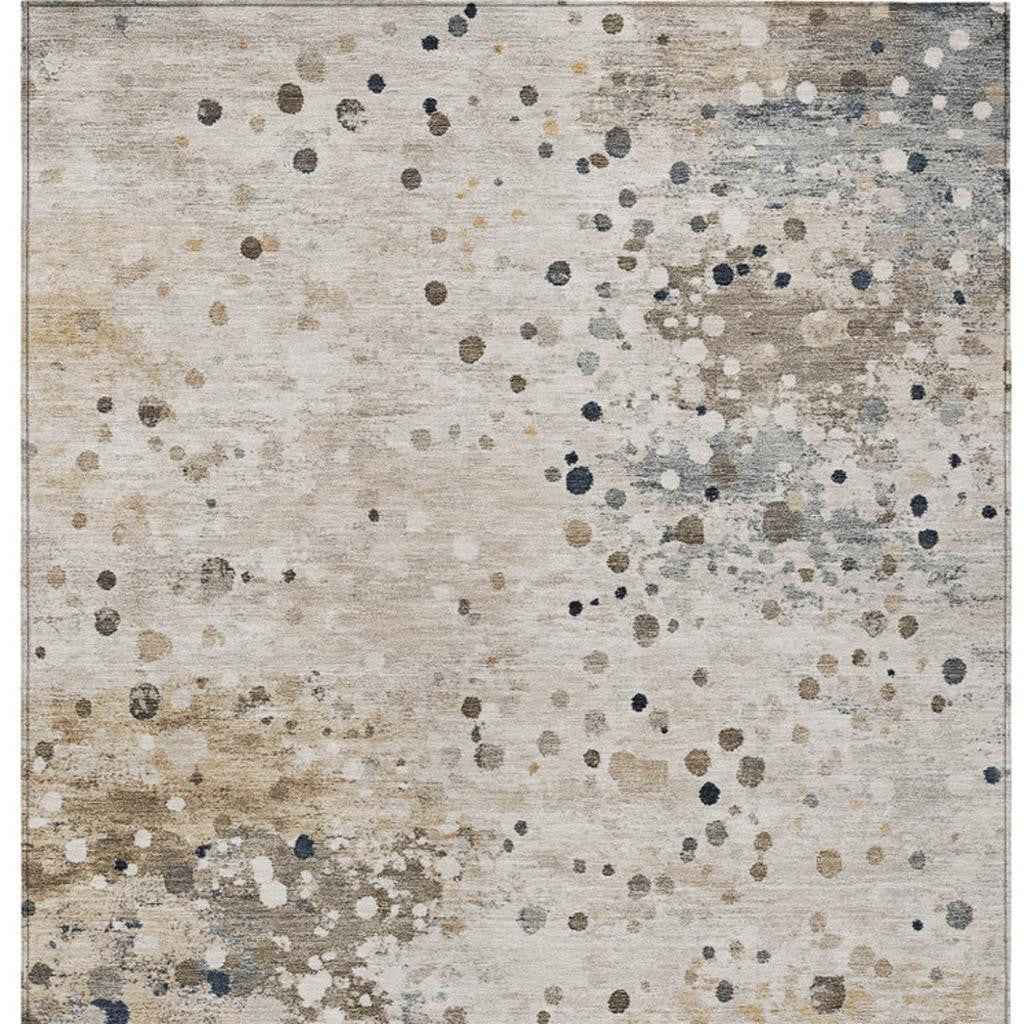8' X 10' Ivory And Taupe Abstract Washable Indoor Outdoor Area Rug