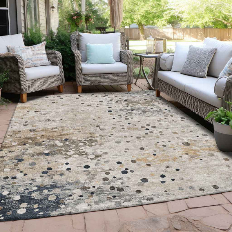 8' X 10' Ivory And Taupe Abstract Washable Indoor Outdoor Area Rug