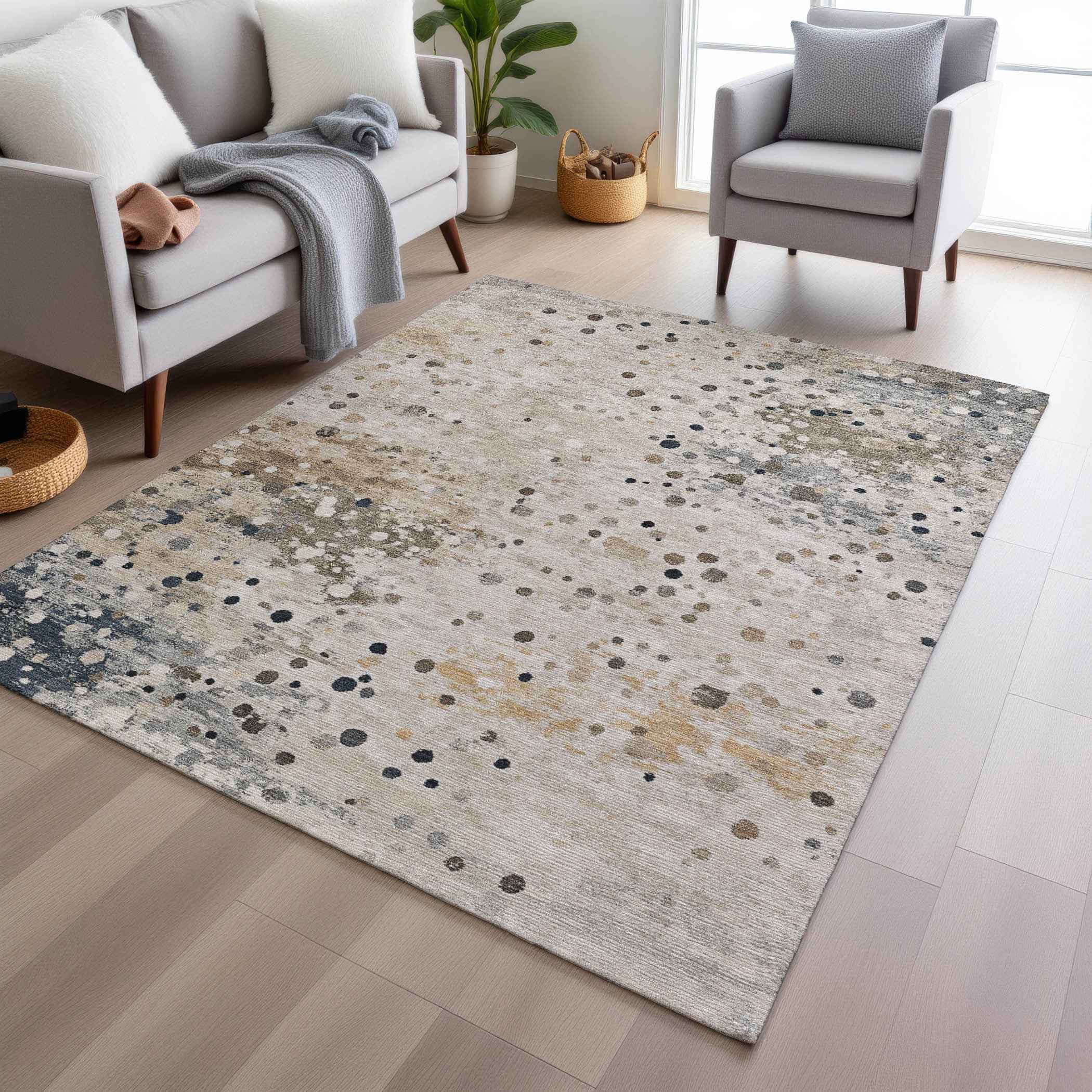 8' X 10' Ivory And Taupe Abstract Washable Indoor Outdoor Area Rug