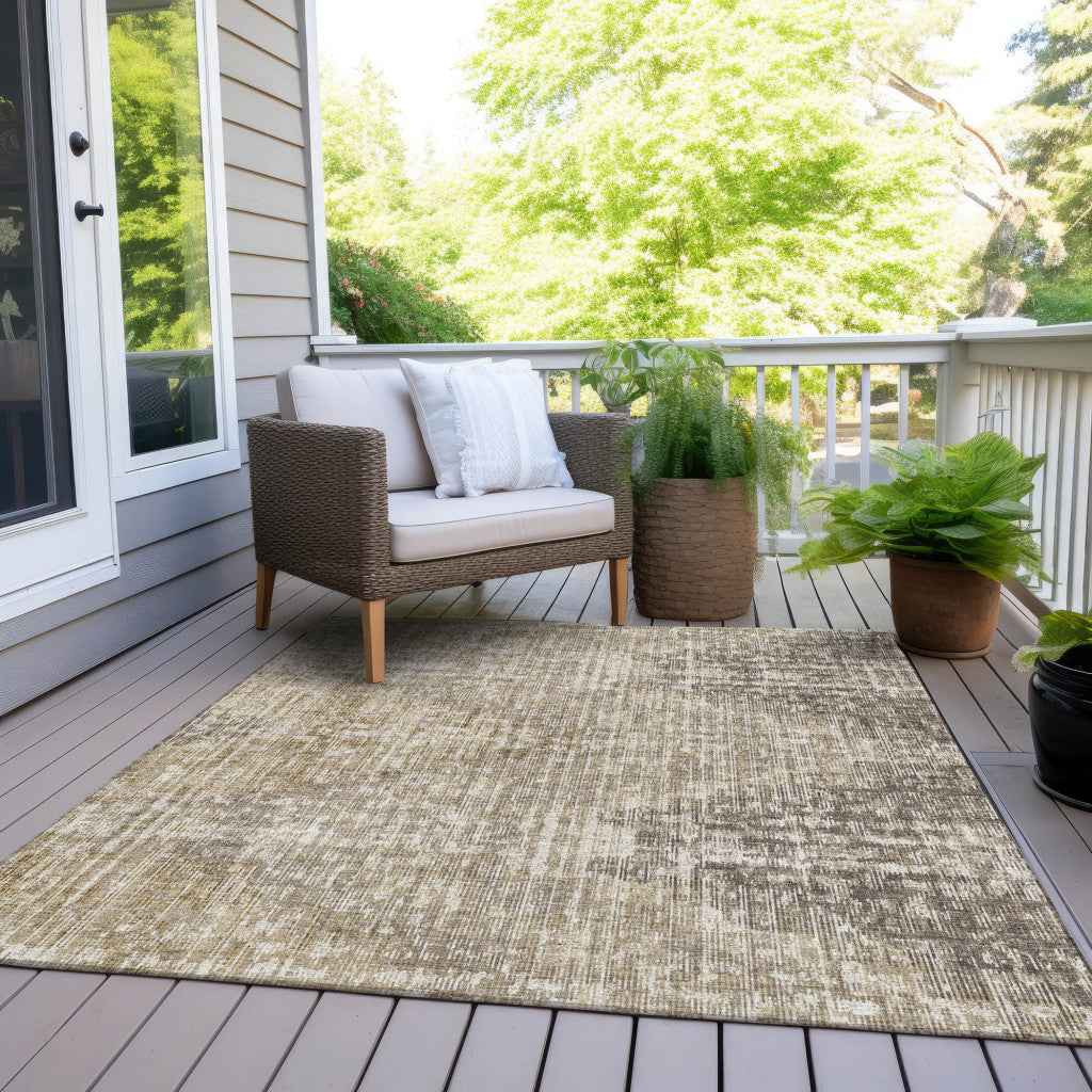 8' X 10' Khaki And Beige Geometric Washable Indoor Outdoor Area Rug