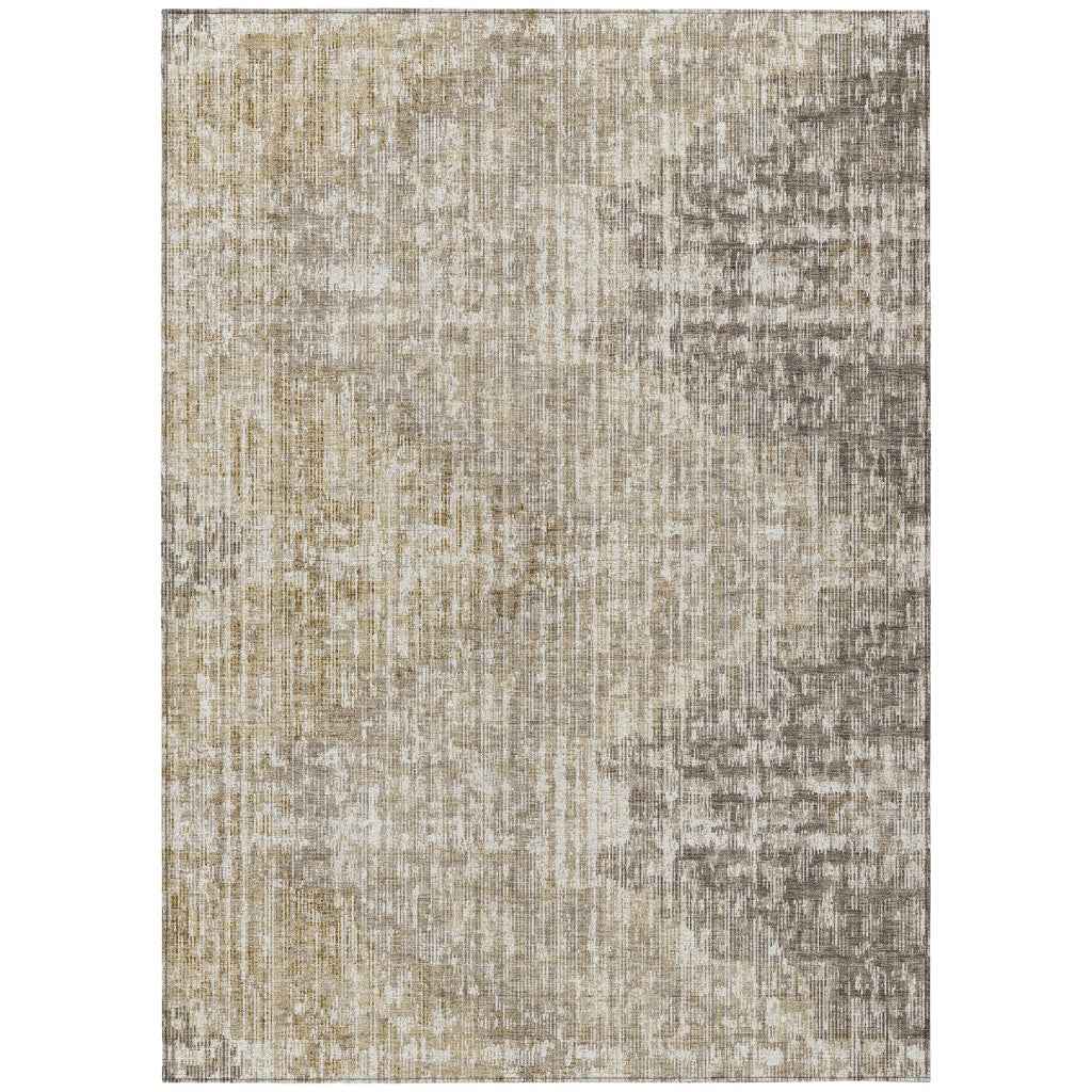 8' X 10' Khaki And Beige Geometric Washable Indoor Outdoor Area Rug