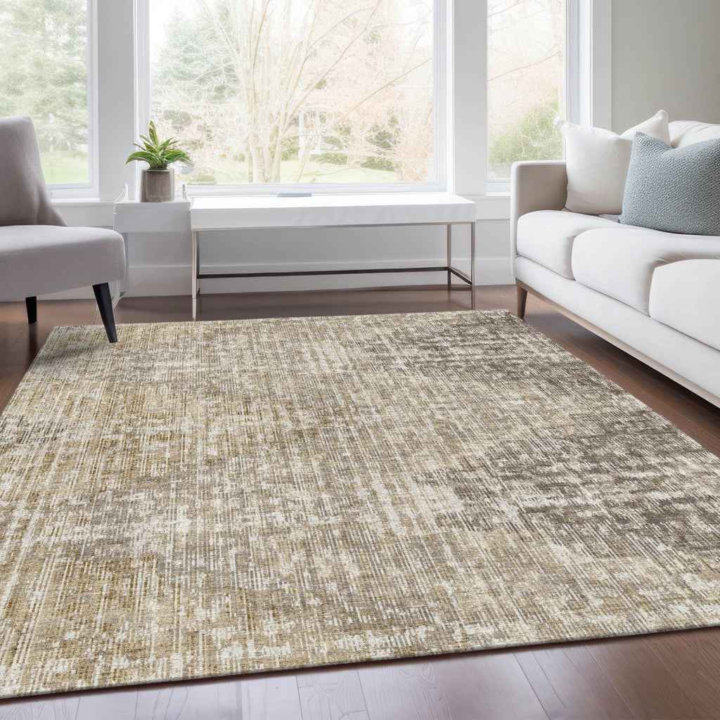 8' X 10' Khaki And Beige Geometric Washable Indoor Outdoor Area Rug