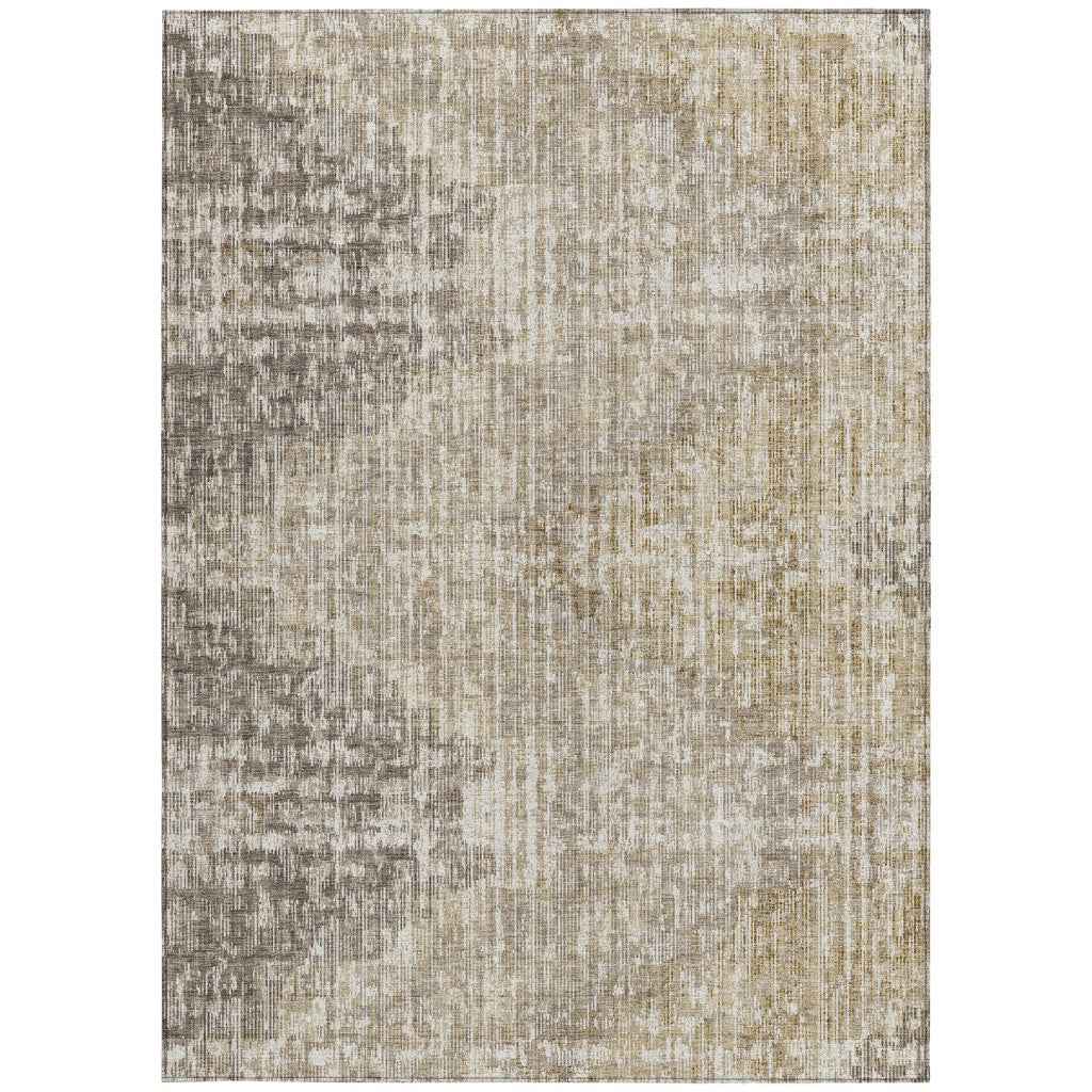 8' X 10' Khaki And Beige Geometric Washable Indoor Outdoor Area Rug