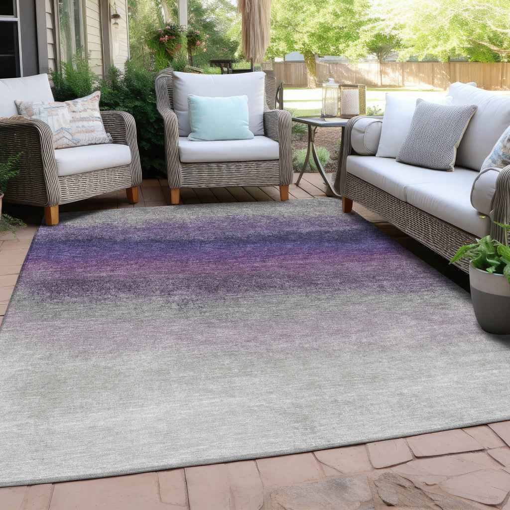 9' X 12' Lavender And Gray Ombre Washable Indoor Outdoor Area Rug