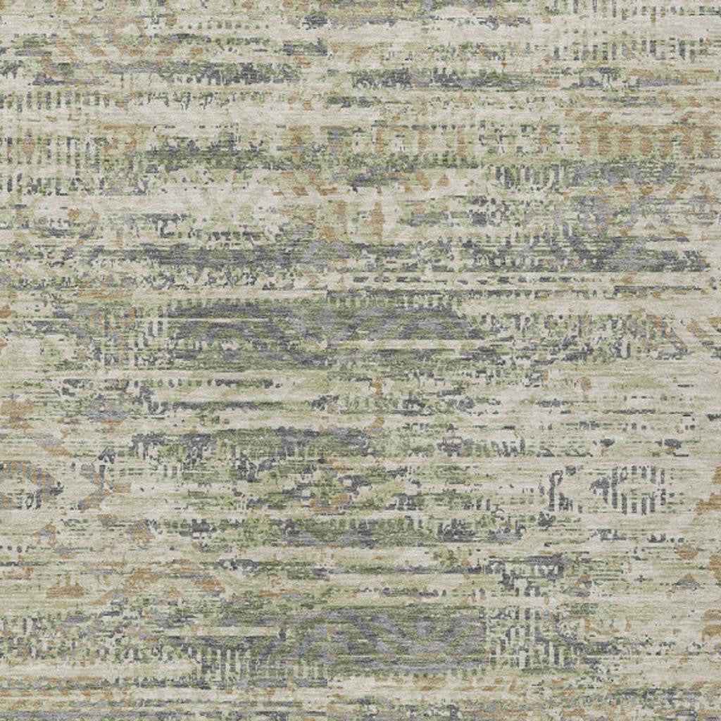 8' X 10' Artichoke Green And Beige Moroccan Washable Indoor Outdoor Area Rug