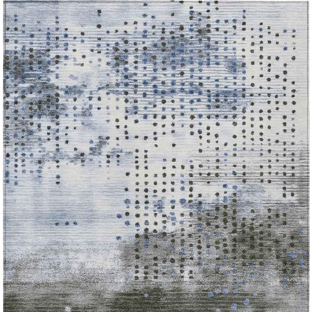 3' X 5' Denim Blue And Brown Geometric Washable Indoor Outdoor Area Rug