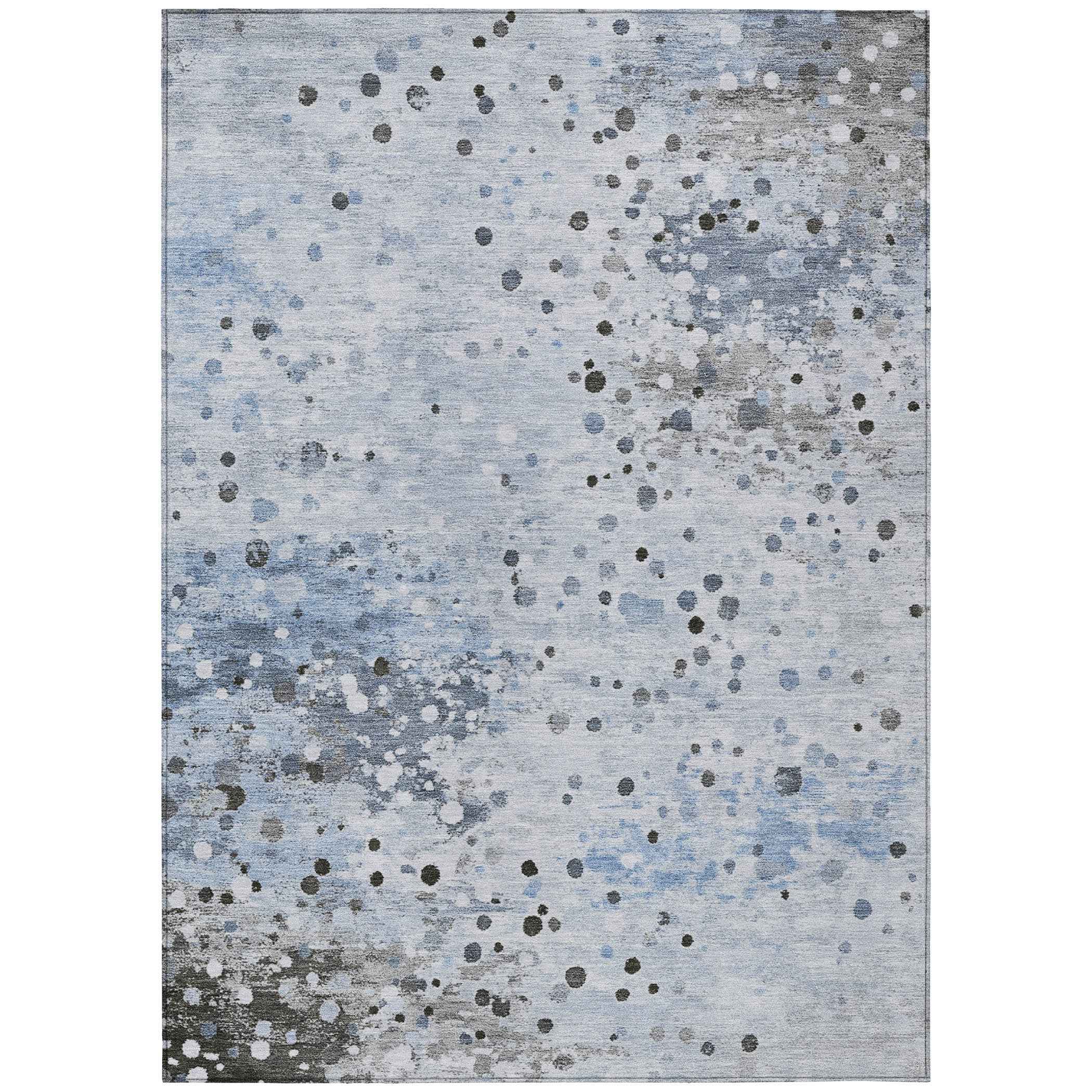 5' X 8' Sky Blue And Gray Abstract Washable Indoor Outdoor Area Rug