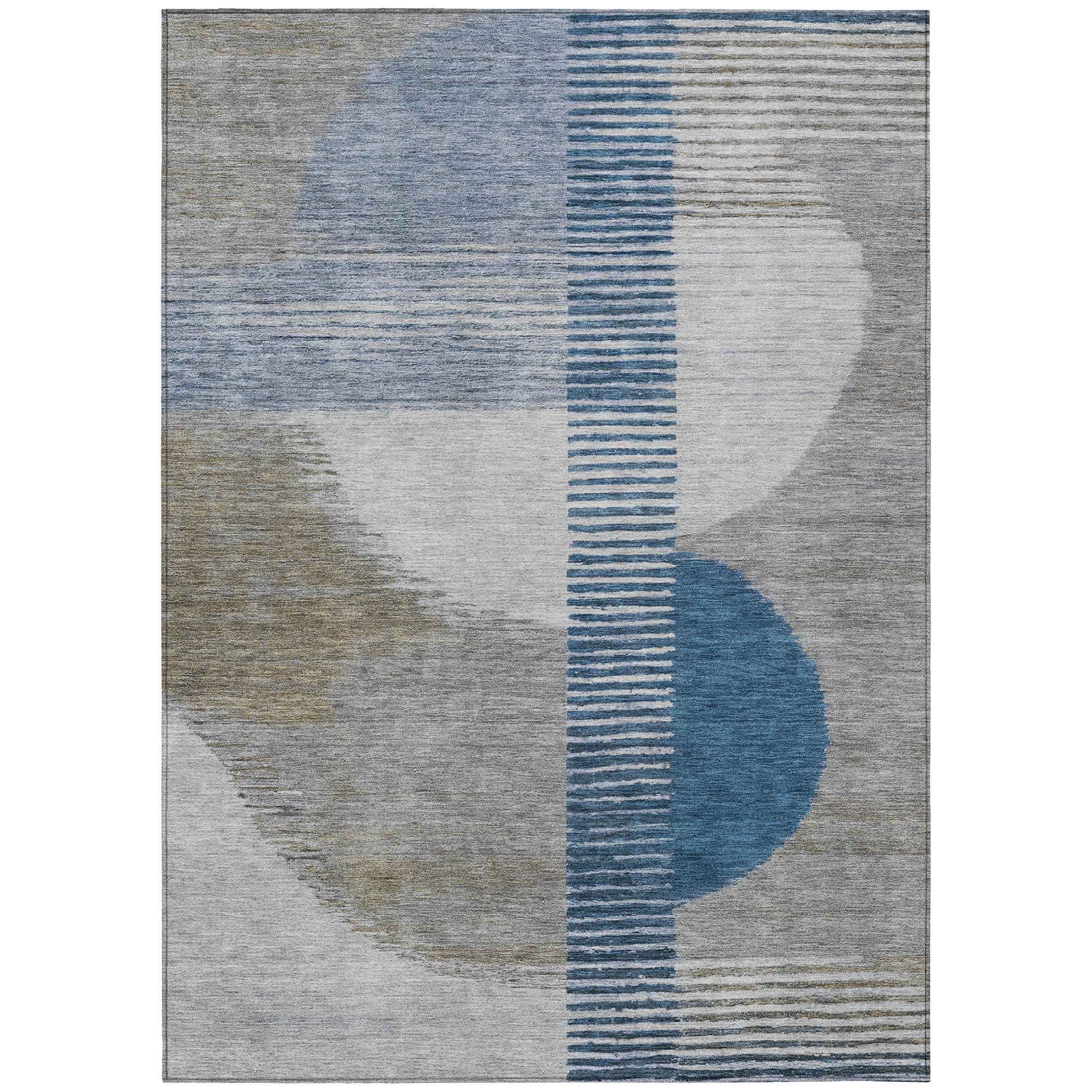 8' X 10' Denim Blue And Ivory Geometric Washable Indoor Outdoor Area Rug