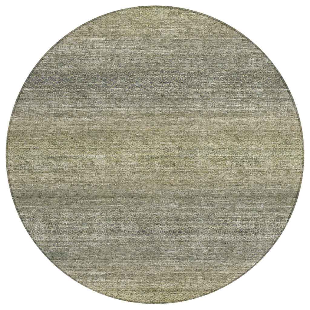 8' Fern Green And Gray Round Geometric Washable Indoor Outdoor Area Rug