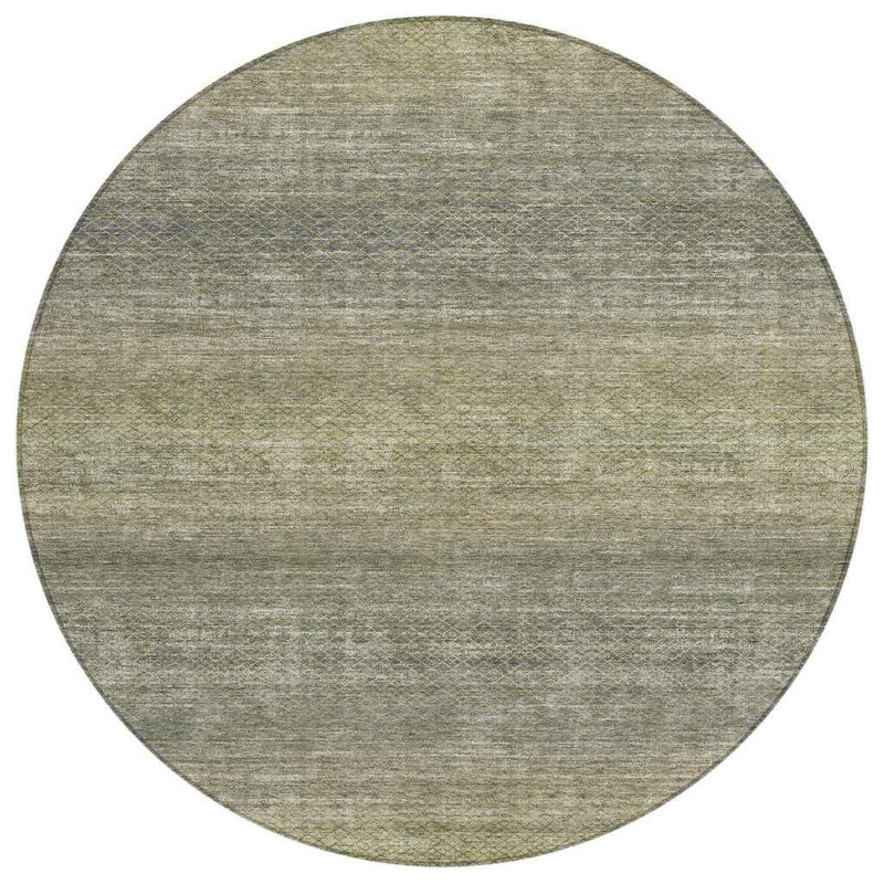8' Fern Green And Gray Round Geometric Washable Indoor Outdoor Area Rug