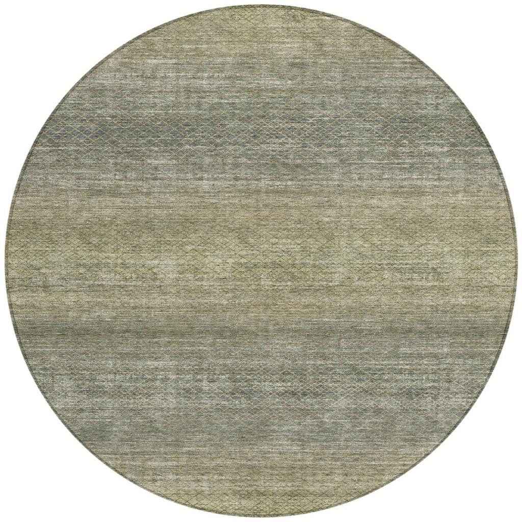 8' Fern Green And Gray Round Geometric Washable Indoor Outdoor Area Rug