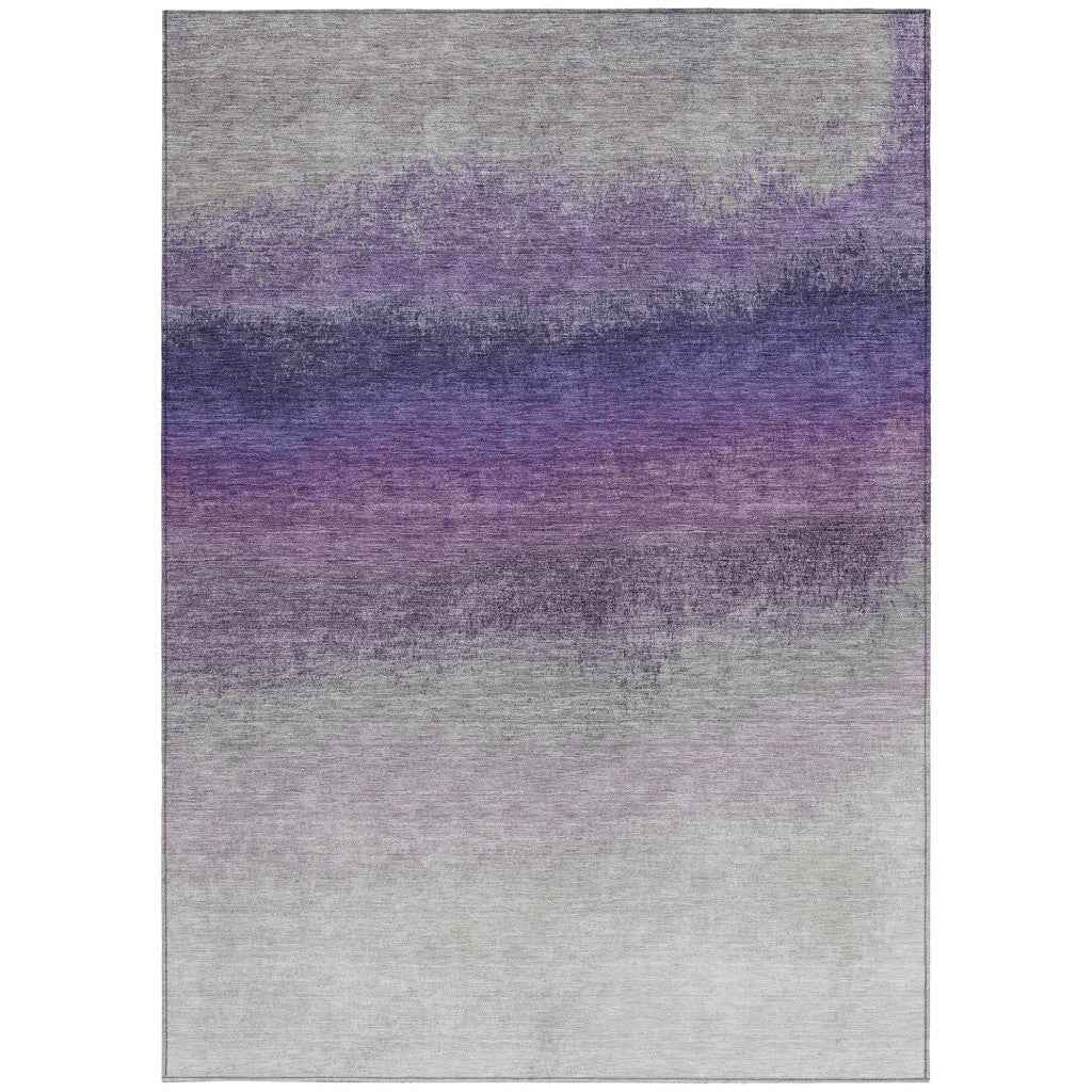 8' X 10' Lavender And Gray Ombre Washable Indoor Outdoor Area Rug