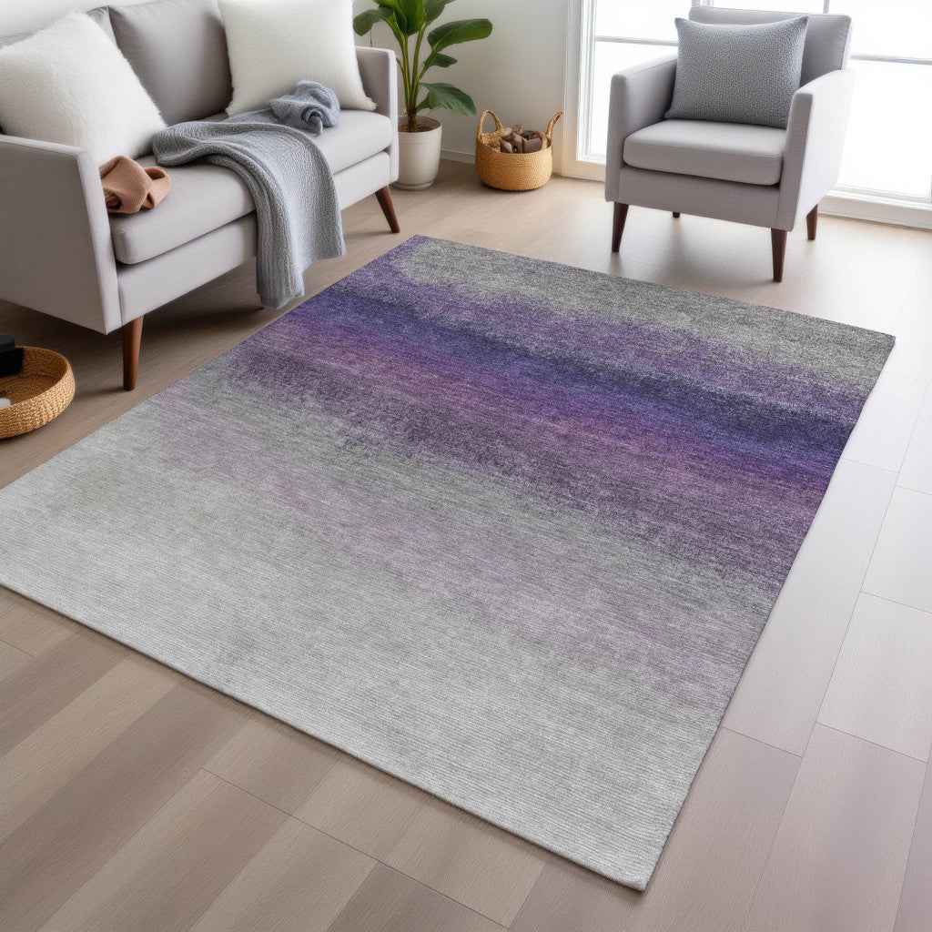 8' X 10' Lavender And Gray Ombre Washable Indoor Outdoor Area Rug