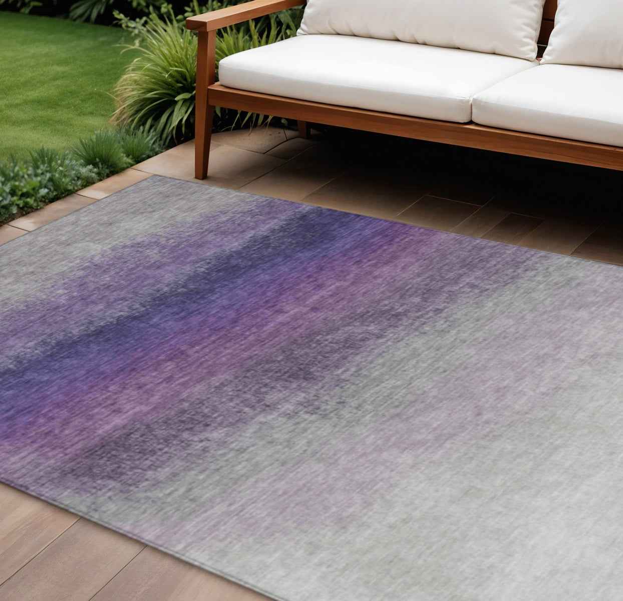 8' X 10' Lavender And Gray Ombre Washable Indoor Outdoor Area Rug