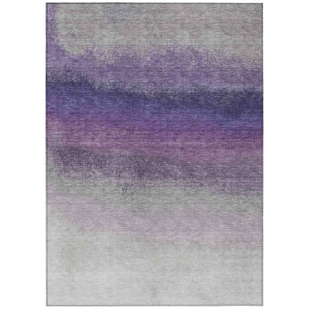 8' X 10' Lavender And Gray Ombre Washable Indoor Outdoor Area Rug
