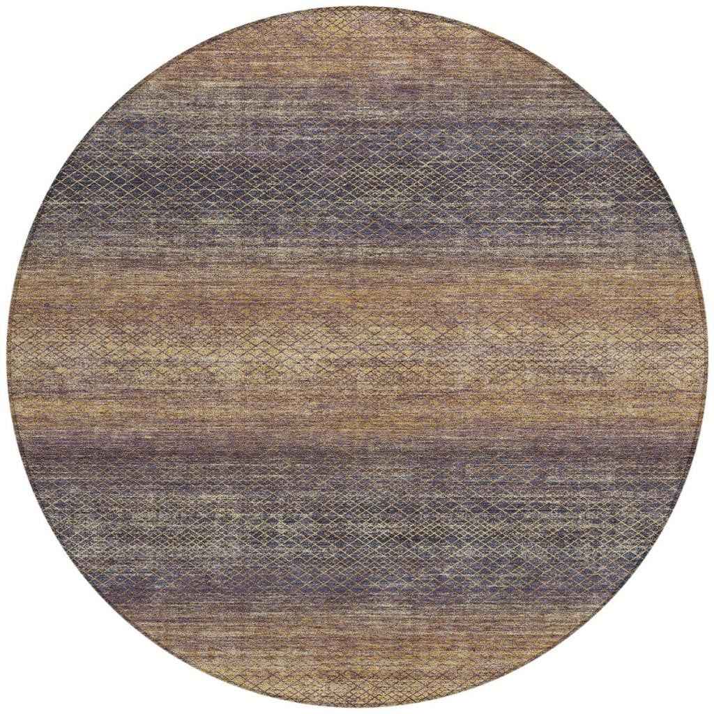 8' Eggplant And Brown Round Geometric Washable Indoor Outdoor Area Rug