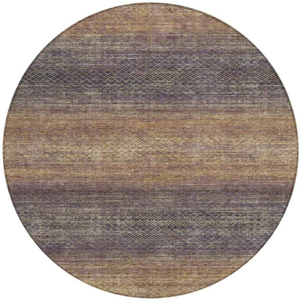 8' Eggplant And Brown Round Geometric Washable Indoor Outdoor Area Rug