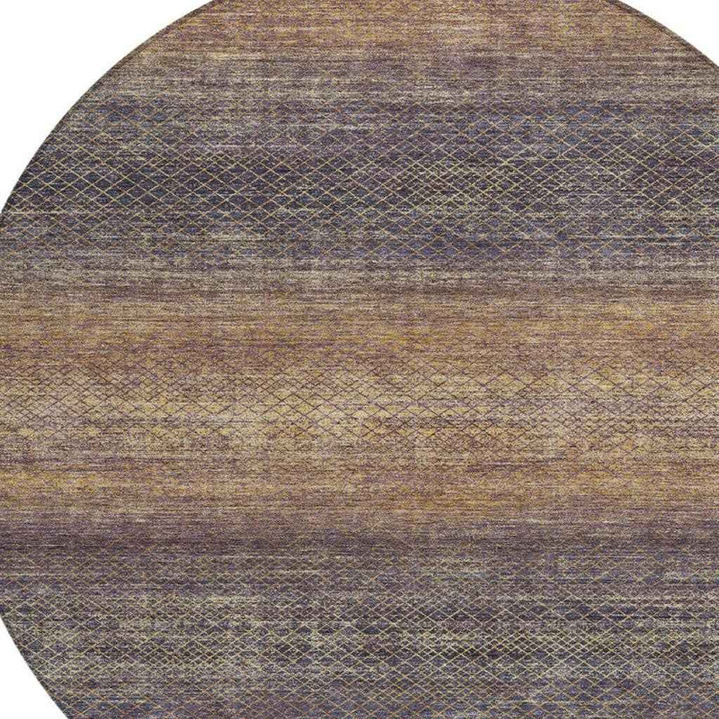 8' Eggplant And Brown Round Geometric Washable Indoor Outdoor Area Rug